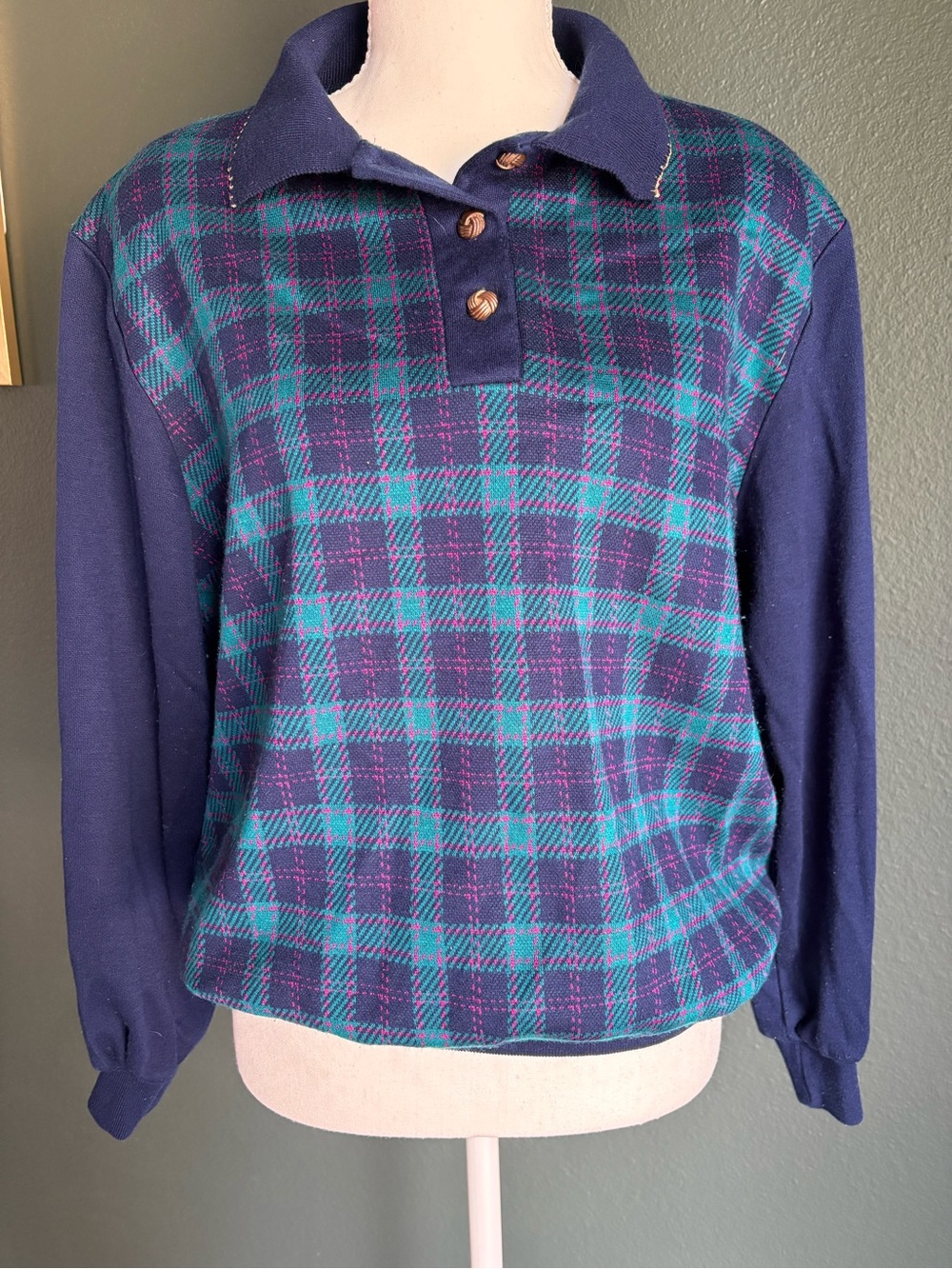 VTG Cricket Lane Plaid Collared Sweater Women’s M Shoulder Pads 80s 90s